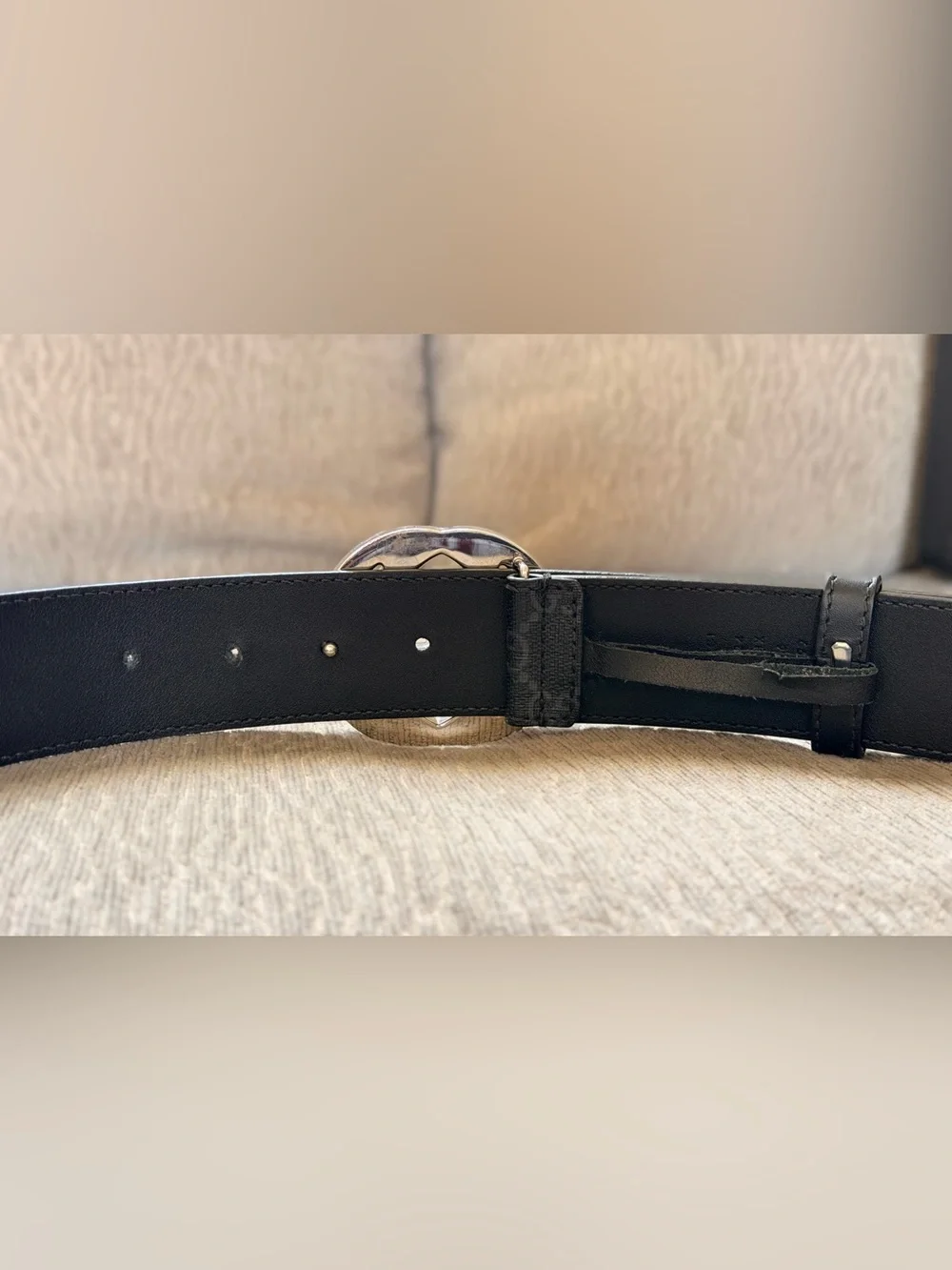 Gucci Black Monogram Leather Belt with Silver Interlocking G Buckle